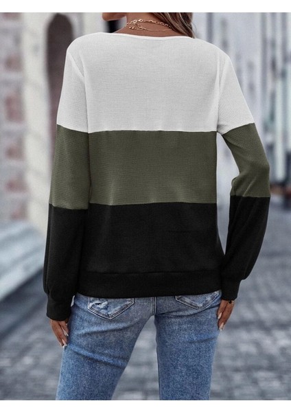 Kadın Uzun Kollu V Yakalı Düğmeli Çok Renkli Waffle Bluz modelleri