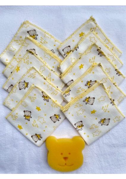 Unisex Desenli 10 Adet Lüks Ayıcıklı Penye Mendil Yenidoğan Pamuk Ağız Bezi, Sırt Bezi ,ter Bezi(10 Adet)