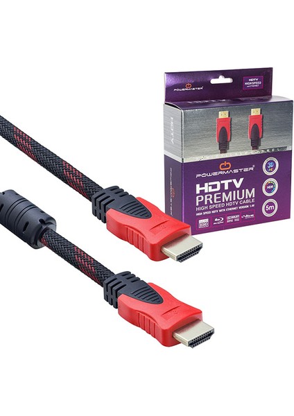 Powermaster HDMI Kablo Örgülü 5 Metre 3D Destekli Kaliteli Görüntü Sunar 1.4 Versiyon fiyatları