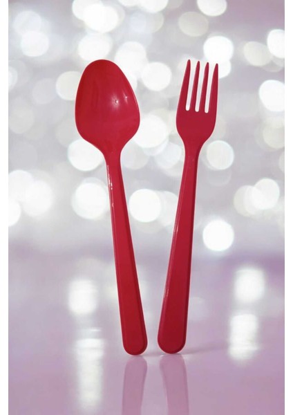 Plastik Kaşık Çatal Set Fuşya 16 Li