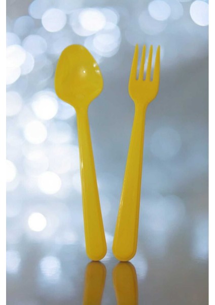 Plastik Kaşık Çatal Set Sarı 8 Li