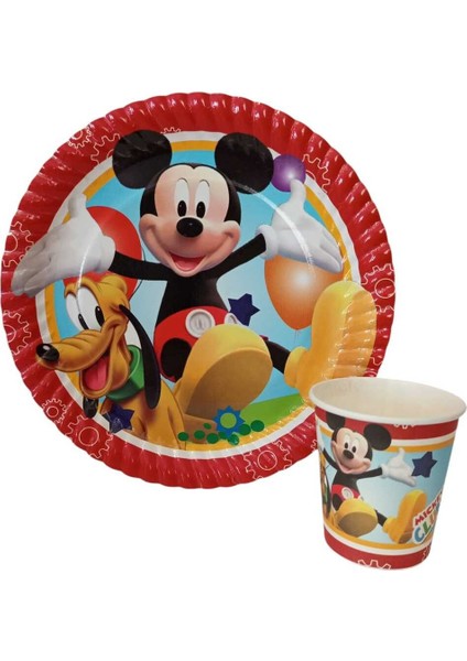 Doğum Günü Mickey Mouse Baskılı Tabak + Bardak 8'li Takım