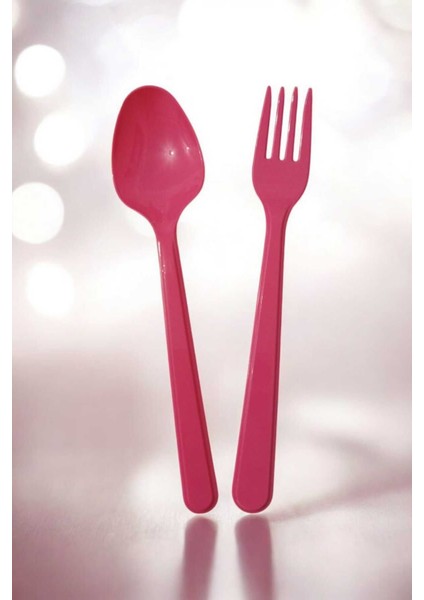 Plastik Kaşık Çatal Set Pembe 8 Li