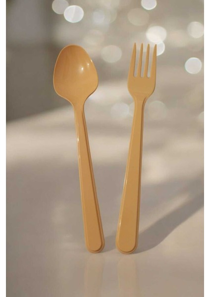 Plastik Kaşık Çatal Set Krem 16 Li