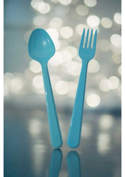 Plastik Kaşık Çatal Set Mavi 16 Li