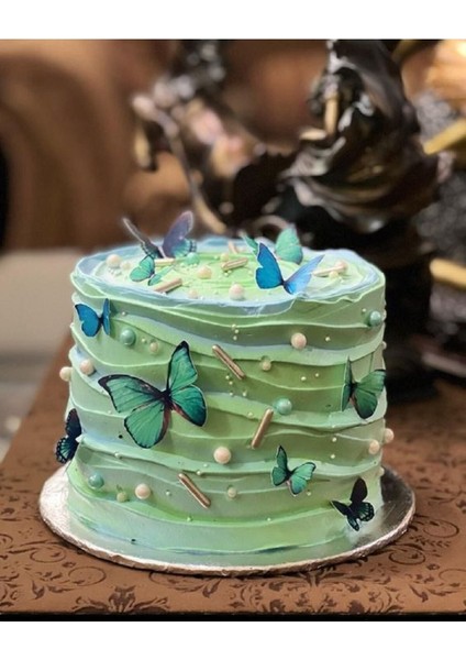 Pasta Üzeri Süs Kelebek Dekor Süsü Butterfly Yeşil 21 Adet