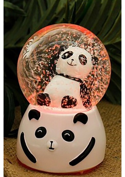 3D Sevimli Panda Orta Boy Işıklı Panda Temalı Kar Küresi Işıklı Panda Temalı Kar Küresi