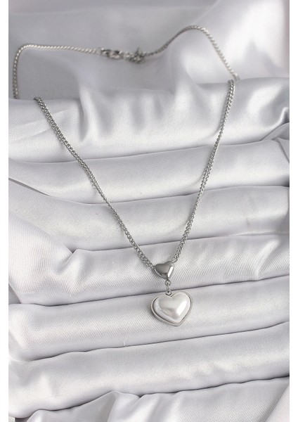 316L Çelik Gümüş Renk Zincir 3D Kalp Model Kadın Kolye fiyatları