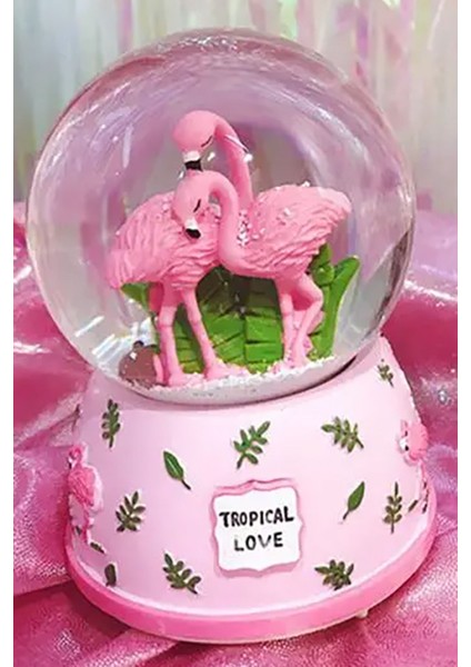Flamingo Renk Degiştiren Işıklı Müzikli Orta Boy Kar Küresi 14 cm