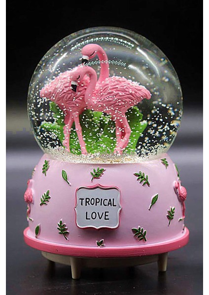 Flamingo Renk Degiştiren Işıklı Müzikli Orta Boy Kar Küresi 14 cm modelleri