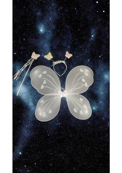 Kelebek Taç Asa Set Beyaz