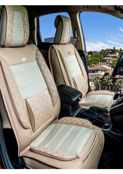 Volvo XC70 Uyumlu Yarı Deri Oto Koltuk Kılıfı Ön/arka Tam Set Elit (Bej)