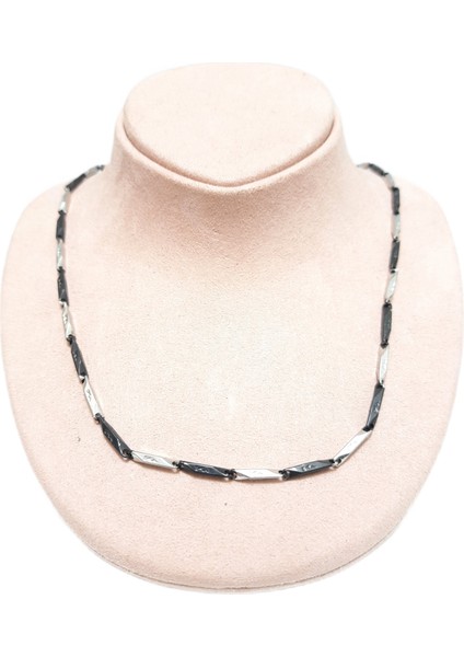 Çelik Kolye Titanyum Melon Model 0.2 mm 55 cm Gümüş (Silver) Siyah (Black)