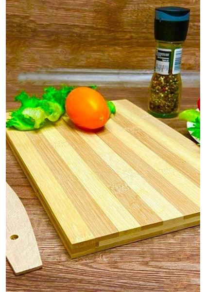 Bambu Kesme Tahtası, Tezgah Üstü, Kaymaz Ekmek Tahtası, Kesme Tepsisi 2 Adet