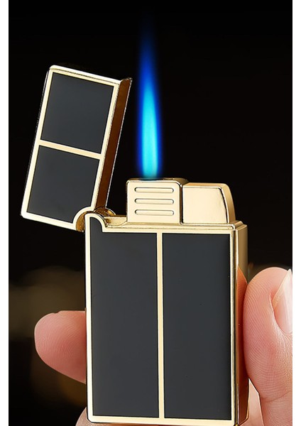 Metal Lüx Gazlı Jet Çakmak Rüzgar Çakmağı Dekor Kamp Çakmağı Hediyelik Metal Gold Renkli