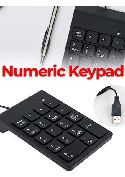Numeric Keypad-Numpad-Usb Kablolu Keypad 18 Tuş Numped Keyped Yan Tuş Klavye