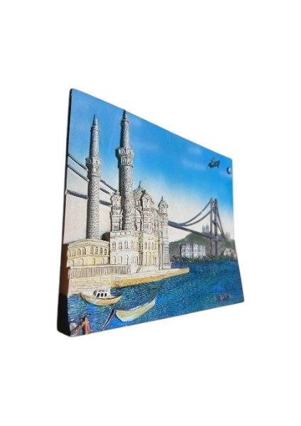 Vintage Ortaköy Cami ve Boğaziçi Köprüsü Görselli 3 Boyutlu El Boyaması Dekoratif Duvar Süsü fırsatları