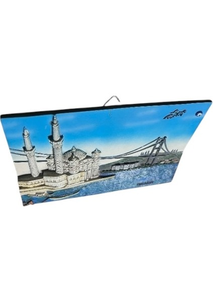 Vintage Ortaköy Cami ve Boğaziçi Köprüsü Görselli 3 Boyutlu El Boyaması Dekoratif Duvar Süsü indirimleri