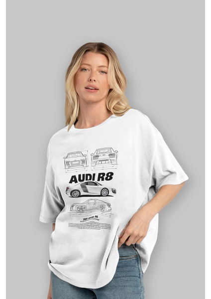 Audı R8 Ön Baskılı Oversize T-Shirt Erkek Kadın Unisex %100 Pamuk Bisiklet Yaka Tişort fırsatları