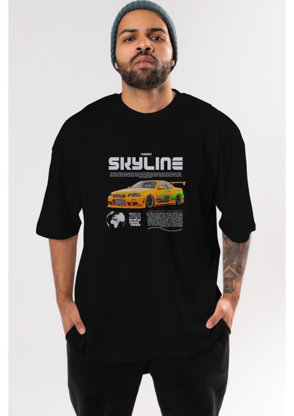 Skylıne x Supra Ön Baskılı Oversize T-Shirt Erkek Kadın Unisex %100 Pamuk Bisiklet Yaka Tişort