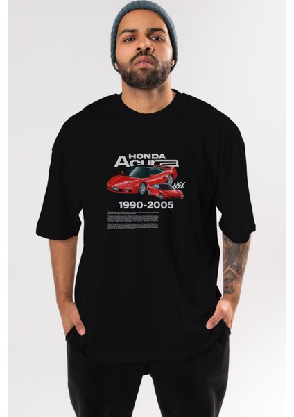 Honda Acura Nsx Ön Baskılı Oversize T-Shirt Erkek Kadın Unisex %100 Pamuk Bisiklet Yaka Tişort