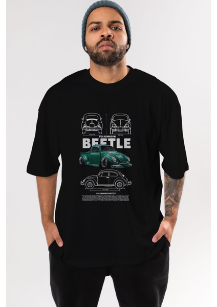 Volkswagen Beetle 1 Ön Baskılı Oversize T-Shirt Erkek Kadın Unisex %100 Pamuk Bisiklet Yaka Tişort