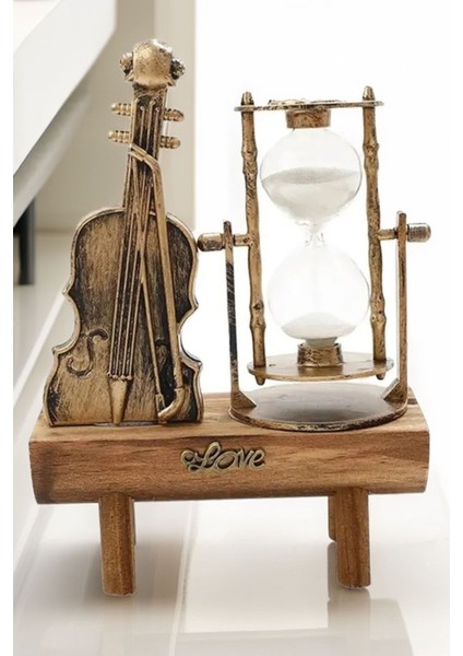 7 Dk Zamanlı Kum Saati ve Keman Dekor Kum Saati Seti 2li Dekoratif Bilblo Kum Saati Eskitme fiyatları