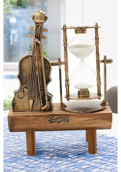 7 Dk Zamanlı Kum Saati ve Keman Dekor Kum Saati Seti 2li Dekoratif Bilblo Kum Saati Eskitme modelleri