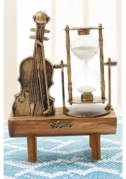 7 Dk Zamanlı Kum Saati ve Keman Dekor Kum Saati Seti 2li Dekoratif Bilblo Kum Saati Eskitme indirimleri