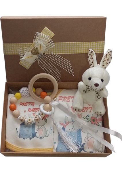 Hoşgeldin Bebek, Yenidoğan Ünisex Bebek, Kişiye Özel Isimli Diş Kaşıyıcı ve Beşli Hastane Çıkışı Hediye Seti