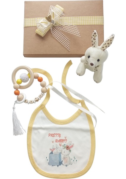 Hoşgeldin Bebek, Yenidoğan Ünisex Bebek, Kişiye Özel Isimli Diş Kaşıyıcı ve Beşli Hastane Çıkışı Hediye Seti modelleri