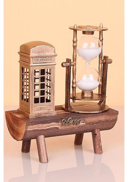 7 Dk Zamanlı Kum Saati ve Telefon Kulubesi Dekor Kum Saati Seti 2li Dekoratif Kum Saati Eskitme