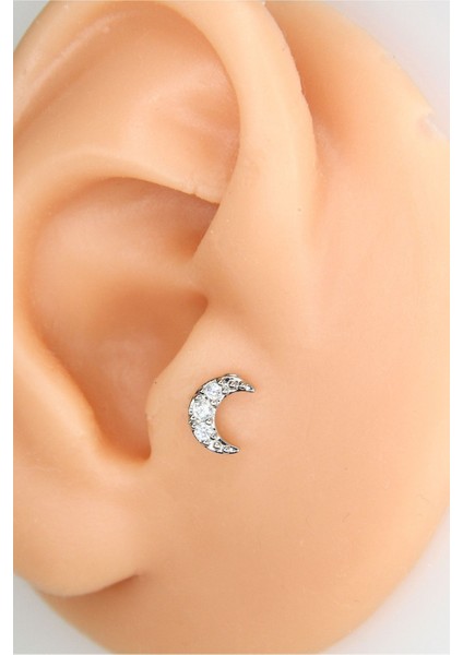 Gümüş Renk 8 mm Ay Piercing Tragus Helix Kıkırdak