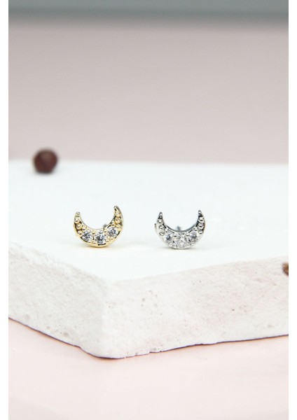 Gümüş Renk 8 mm Ay Piercing Tragus Helix Kıkırdak