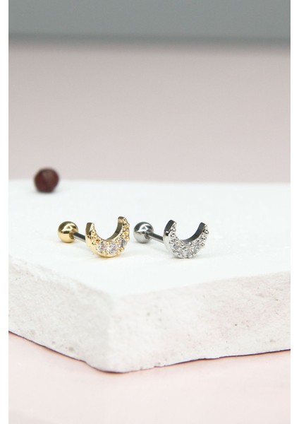Gümüş Renk 8 mm Ay Piercing Tragus Helix Kıkırdak