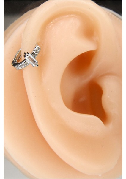 Gümüş Renk 8mm Tek Taşlı Halka Piercing Helix Kıkırdak