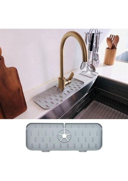 Lavabo Için Silikon Esnek Mat Musluk Sapı Damlama Tutucu Raf Mutfak Tezgahı Sıçrama Koruma-