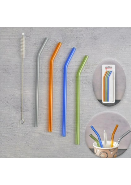 Latte Art Kalemi ve Cam Pipet Seti Kıvrık 4lü Kokteyl Bar Pipeti ve Temizleme Fırçası modelleri