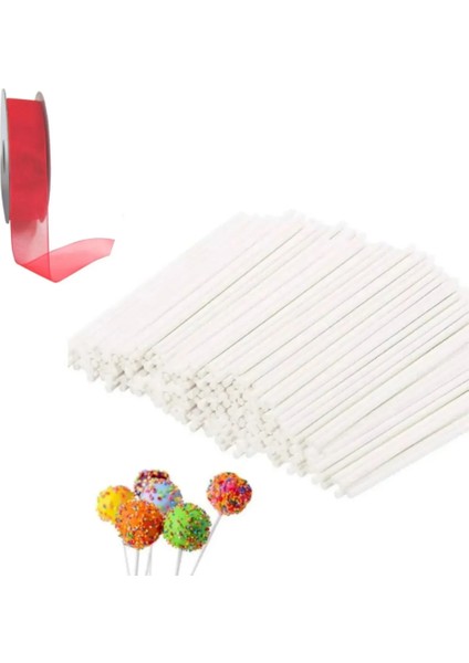 Lolipop Kek Cakepops Yapım Seti 101 Parça Pop Kek Lolipop Çubuğu 100LÜ ve Kırmızı Kurdele fiyatları