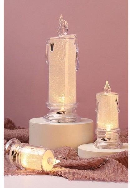 Dekor Plastik LED Mum 8 cm 1 Adet Pilli
