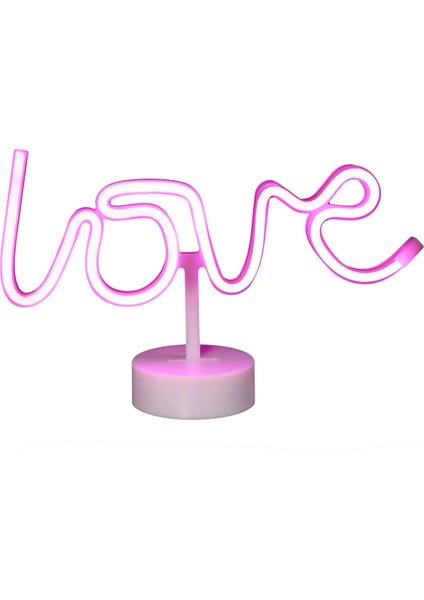 Love Yazılı Neon LED Pembe Başucu Masa Lambası