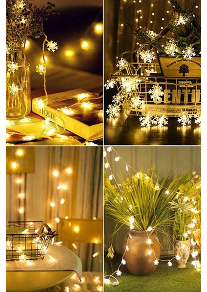 Kar Tanesi Led Animasyonlu 5 Metre 28 LED Pilli Gün Işığı Kristal