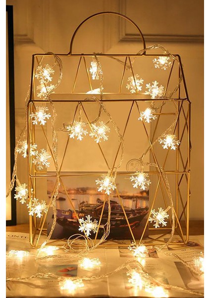 Kar Tanesi Led Animasyonlu 5 Metre 28 LED Pilli Gün Işığı Kristal