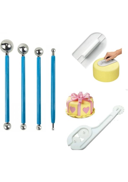 Marzipan Seti Metal 4lü Şeker Hamuru Ruleti ve Şeker Hamuru Ütüsü Pastacılık Seti 6lı Pasta Seti