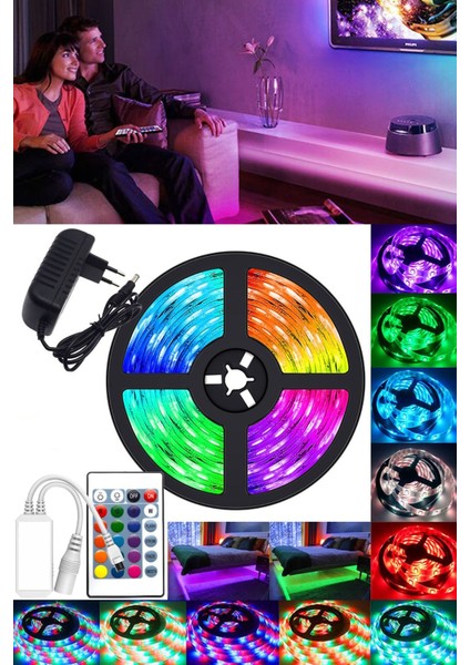 Kumandalı Trafolu Rgb Şerit Işık Aydınlatma 5 mt Şerit LED Animasyonlu
