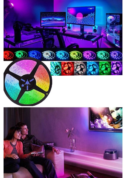 Kumandalı Trafolu Rgb Şerit Işık Aydınlatma 5 mt Şerit LED Animasyonlu