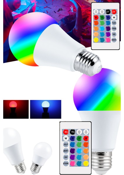 Uzaktan Kumandalı Renk Değiştiren Tasaruf Ampul Rgb 9W Beyaz Dahil 16 Renkli