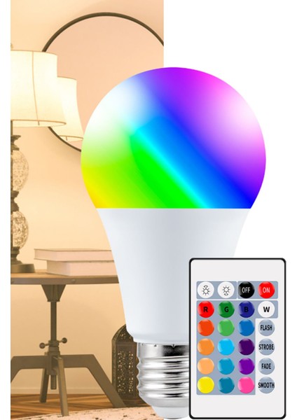 Uzaktan Kumandalı Renk Değiştiren Tasaruf Ampul Rgb 9W Beyaz Dahil 16 Renkli modelleri