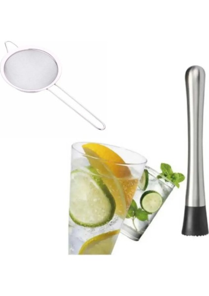 Mojito Tokmağı Siyah ve Kokteyl Süzgeci 5.5 cm Seti 2li Kokteyl Tokmağı Bar Süzgeç Hazırlama Seti fiyatları