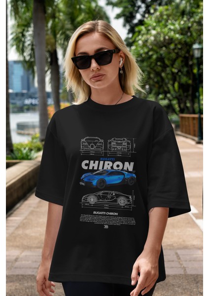 Bugattı Chıron Ön Baskılı Oversize T-Shirt Erkek Kadın Unisex %100 Pamuk Bisiklet Yaka Tişort indirimleri